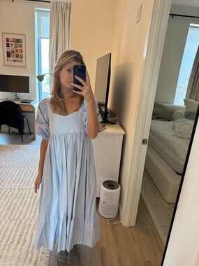 Light Blue Puff-Sleeve Maxi Dress - Casual Women’s Dress